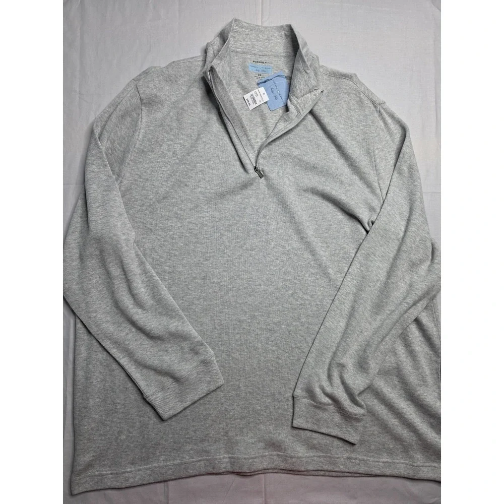 Joseph Abboud Sweater Men's 2X Gray Tight Knit Mock Neck Quarter Zip Outdoor
